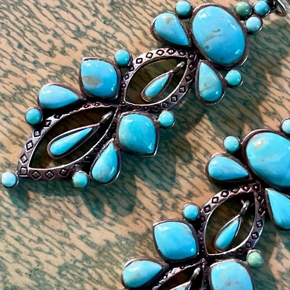 Peyote BirdTurquoise and Sterling Dangle Earrings w/Inner Dangles